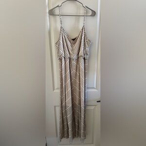 Milano Striped Maxi Dress - Tan and White Lined Spaghetti Strap Dress Size XL